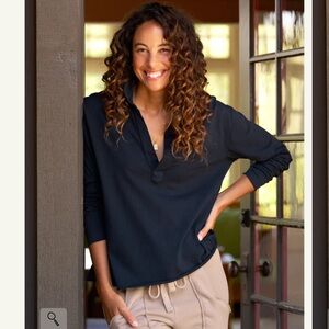 Frank and Eileen - Patrick popover Henley - 100% cotton jersey - L - Navy